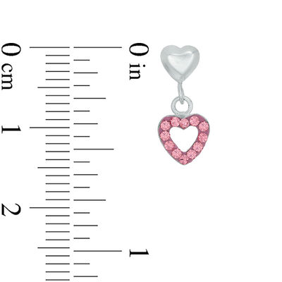 Child's Sterling Silver Pink Crystal and Enamel Heart Outline Dangle Studs