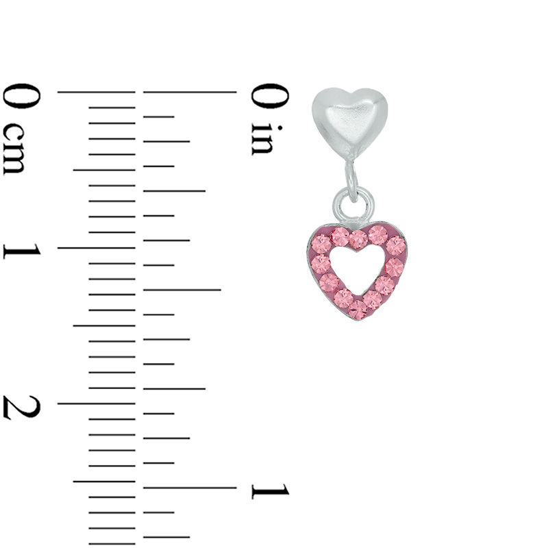 Child's Sterling Silver Pink Crystal and Enamel Heart Outline Dangle Studs