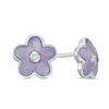 Thumbnail Image 1 of Child's Cubic Zirconia and Purple Enamel Flower Stud Earrings in Sterling Silver