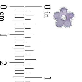 Child's Cubic Zirconia and Purple Enamel Flower Stud Earrings in Sterling Silver