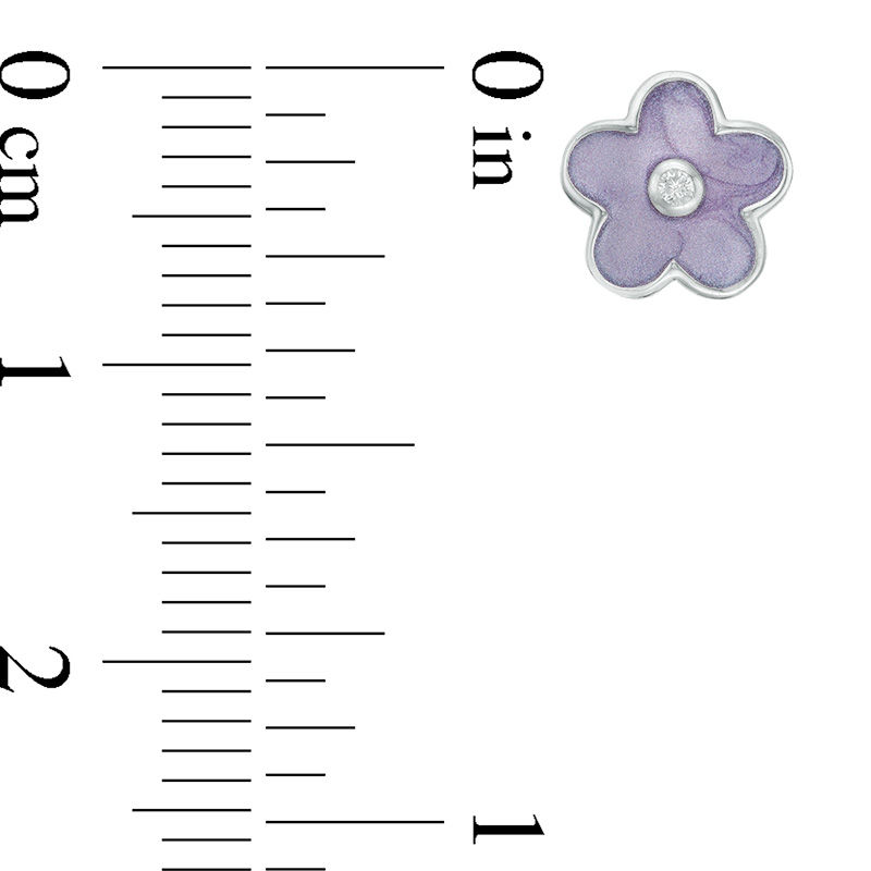 Main Image 2 of Child's Cubic Zirconia and Purple Enamel Flower Stud Earrings in Sterling Silver