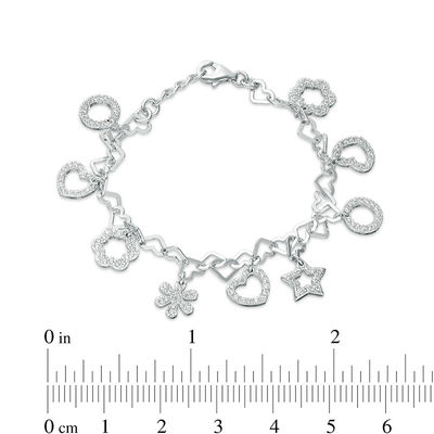 Child's Cubic Zirconia Multi-Shape Charm Bracelet in Sterling Silver - 5.5"
