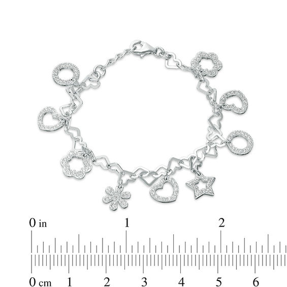 Child's Cubic Zirconia Multi-Shape Charm Bracelet in Sterling Silver - 5.5"