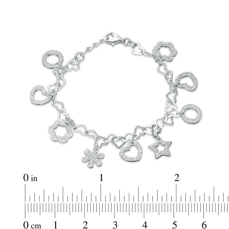 Main Image 2 of Child's Cubic Zirconia Multi-Shape Charm Bracelet in Sterling Silver - 5.5"