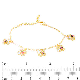 Child's Cubic Zirconia Clover with Enamel Ladybug Charm Bracelet in Brass with 18K Gold Plate - 5.5"