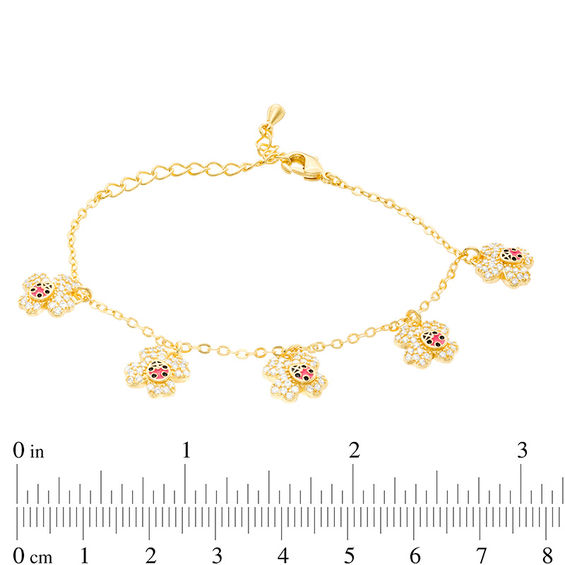 Child's Cubic Zirconia Clover with Enamel Ladybug Charm Bracelet in Brass with 18K Gold Plate - 5.5"