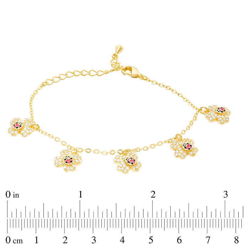 Main Image 2 of Child's Cubic Zirconia Clover with Enamel Ladybug Charm Bracelet in Brass with 18K Gold Plate - 5.5"