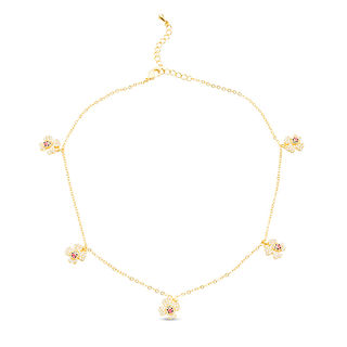 Child's Cubic Zirconia Clover with Enamel Ladybug Charm Necklace in Brass with 18K Gold Plate - 15"