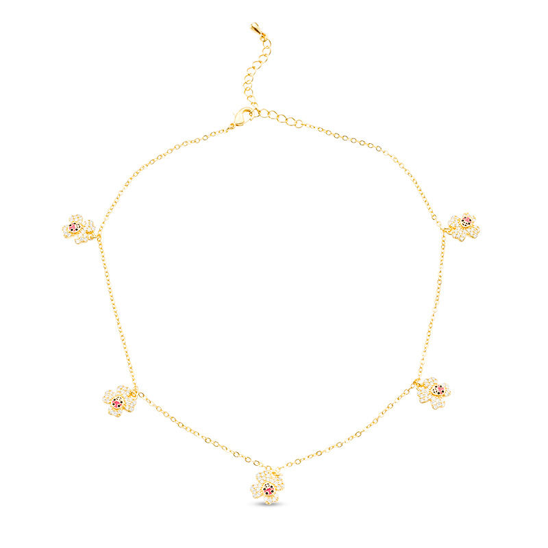 Main Image 1 of Child's Cubic Zirconia Clover with Enamel Ladybug Charm Necklace in Brass with 18K Gold Plate - 15"