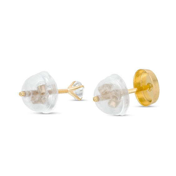 3mm Cubic Zirconia and Diamond-Cut Sunburst Circle Stud Earrings Set in 10K Gold