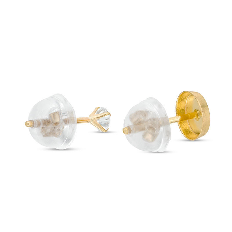 3mm Cubic Zirconia and Diamond-Cut Sunburst Circle Stud Earrings Set in 10K Gold