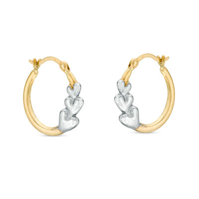 Graduated Puffed Heart Trio Hoop Earrings in 10K Two-Tone Gold