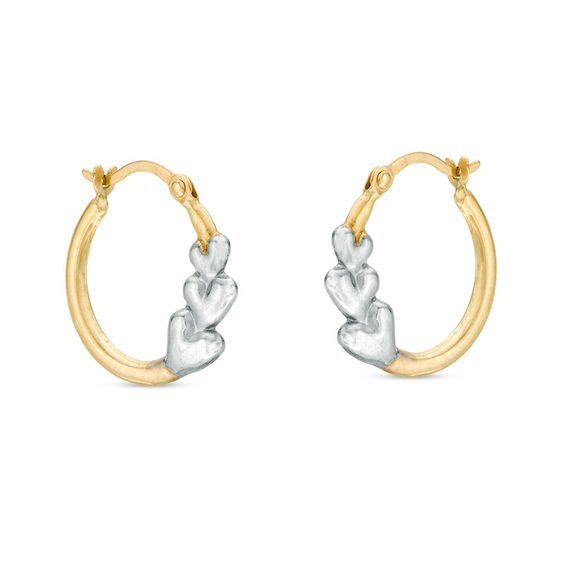 Graduated Puffed Heart Trio Hoop Earrings in 10K Two-Tone Gold