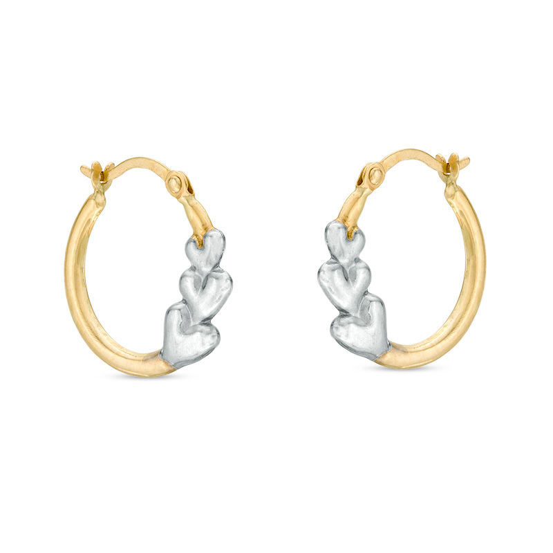 Graduated Puffed Heart Trio Hoop Earrings in 10K Two-Tone Gold