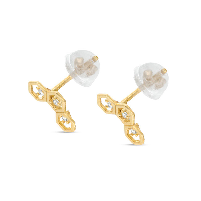 Cubic Zirconia Trio Open Hexagon Frame Stud Earrings in 10K Gold
