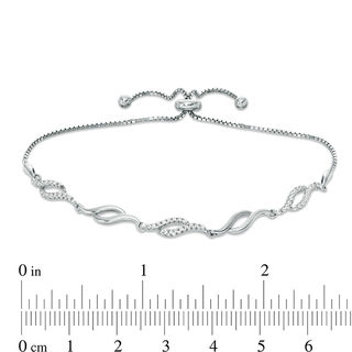 Cubic Zirconia Double Wave Link Bolo Bracelet in Sterling Silver - 9"