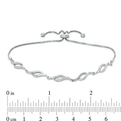 Cubic Zirconia Double Wave Link Bolo Bracelet in Sterling Silver - 9"