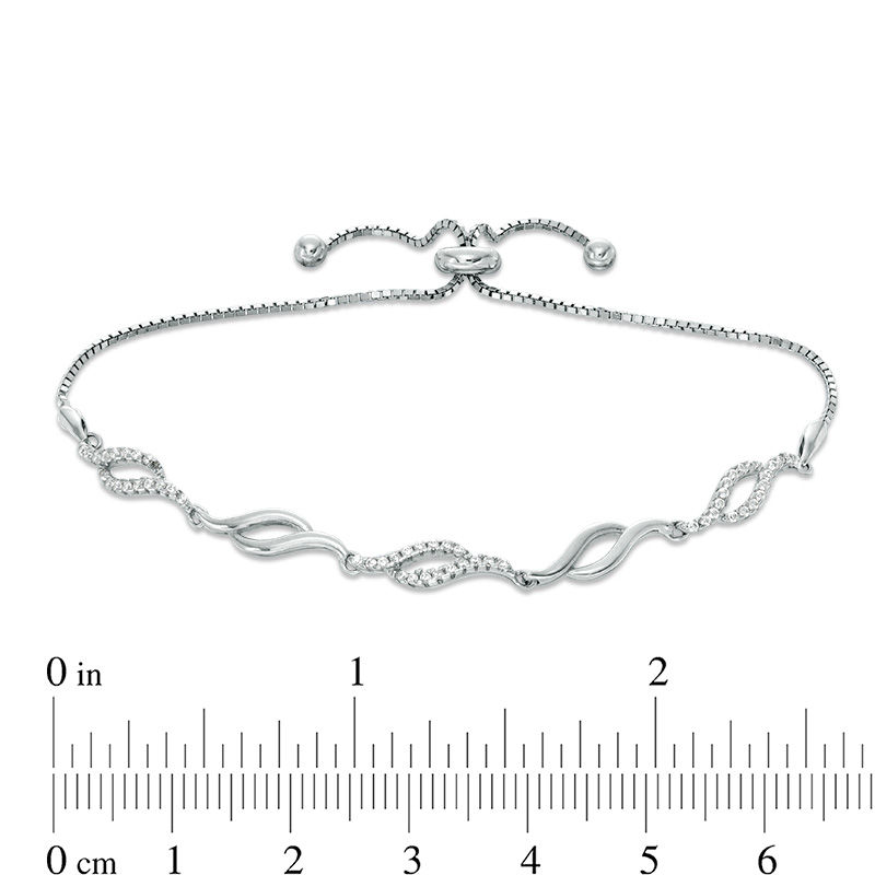 Cubic Zirconia Double Wave Link Bolo Bracelet in Sterling Silver - 9"