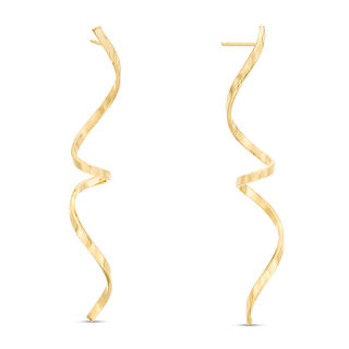 Elongated Curly Ribbon Drop Earrings in 10K Gold
