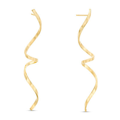 Elongated Curly Ribbon Drop Earrings in 10K Gold