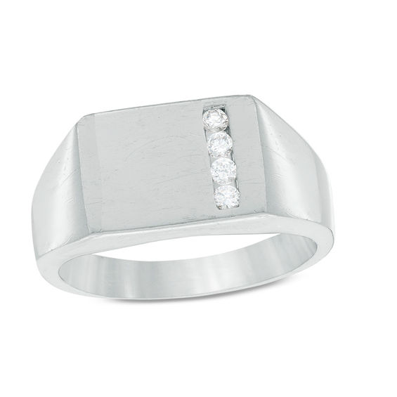 Cubic Zirconia Square Signet Ring in Sterling Silver - Size 10