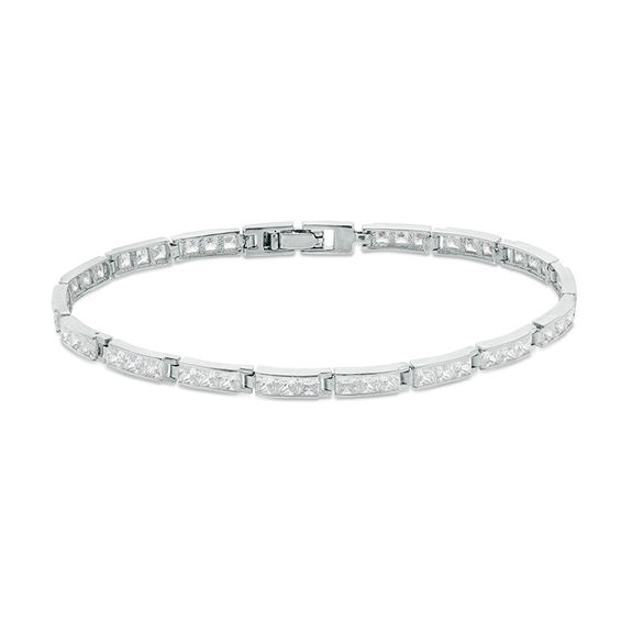 Princess-Cut Cubic Zirconia Link Tennis Bracelet in Sterling Silver - 7.25"