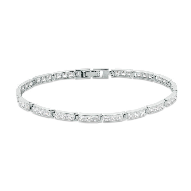 Main Image 1 of Princess-Cut Cubic Zirconia Link Tennis Bracelet in Sterling Silver - 7.25&quot;