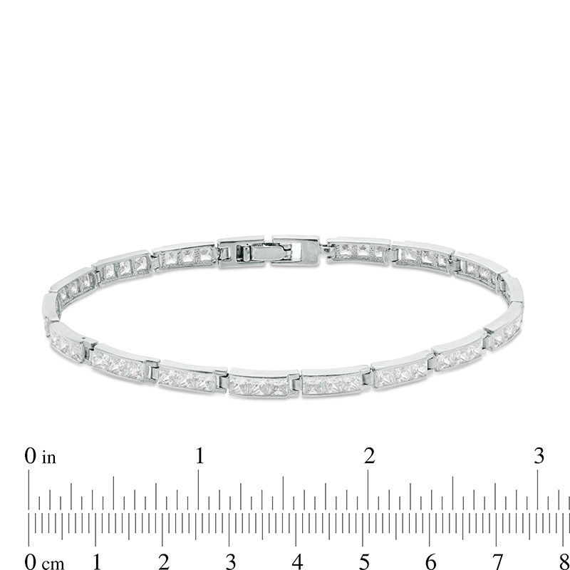 Main Image 2 of Princess-Cut Cubic Zirconia Link Tennis Bracelet in Sterling Silver - 7.25&quot;