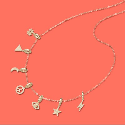 Cubic Zirconia Crescent Moon Necklace Charm in 10K Gold