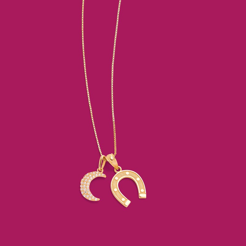 Main Image 3 of Cubic Zirconia Crescent Moon Necklace Charm in 10K Gold