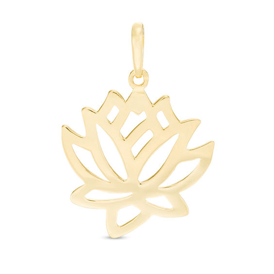 Lotus Flower Cutout Necklace Charm in 10K Gold