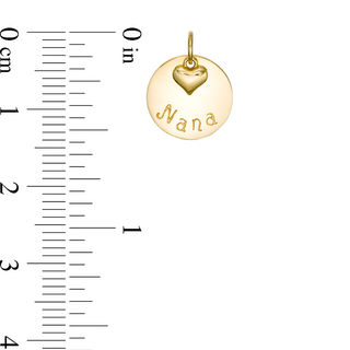 "Nana" Disc Necklace Charm with a Puff Heart Dangle Accent in 10K Gold