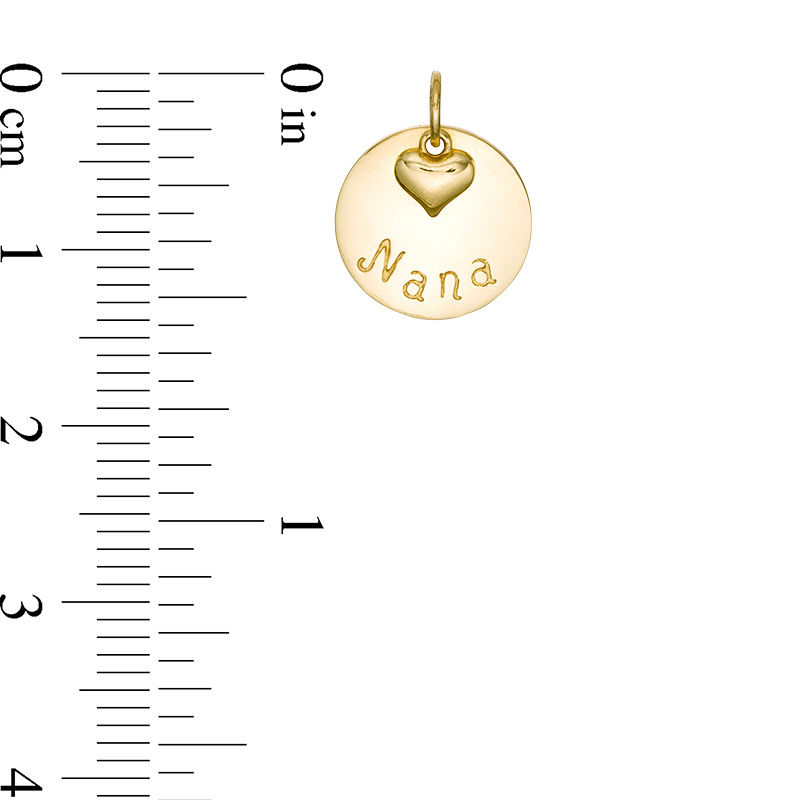 Main Image 2 of "Nana" Disc Necklace Charm with a Puff Heart Dangle Accent in 10K Gold