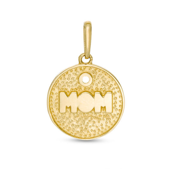 Cubic Zirconia "MOM" Disc Necklace Charm in 10K Gold