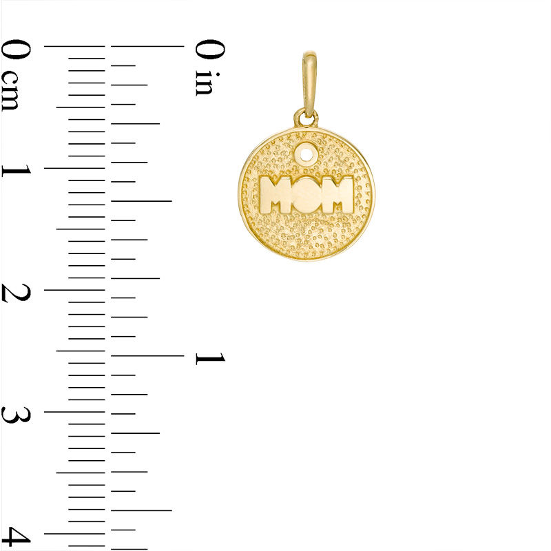 Cubic Zirconia "MOM" Disc Necklace Charm in 10K Gold