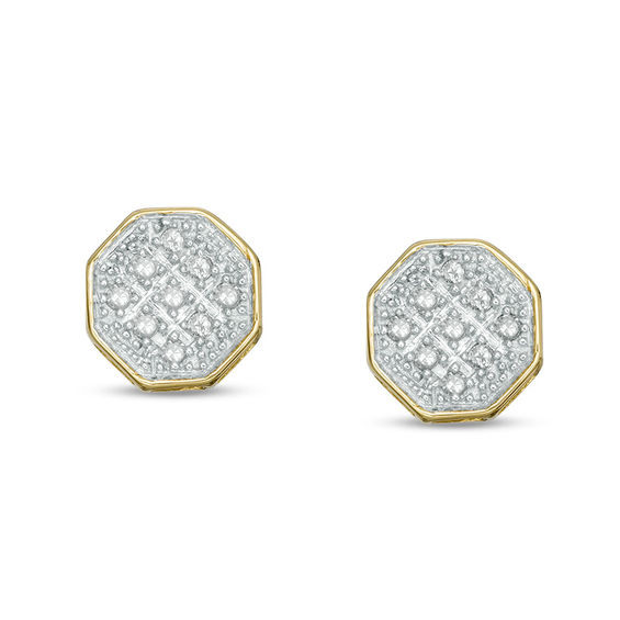10kt Yellow Gold Womens Round Diamond Solitaire Square Stud Earrings 1/20 Cttw 10kt Yellow Gold Womens Round Diamond Solitaire Square Stud Earrings 1/20 Cttw