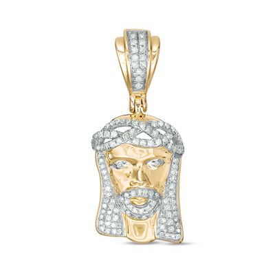 1/ CT. T.W. Diamond Jesus Head Necklace Charm in 10K Gold