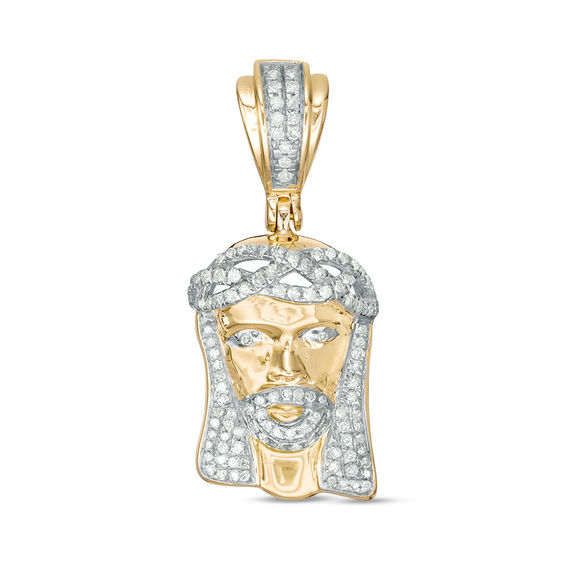1/ CT. T.W. Diamond Jesus Head Necklace Charm in 10K Gold