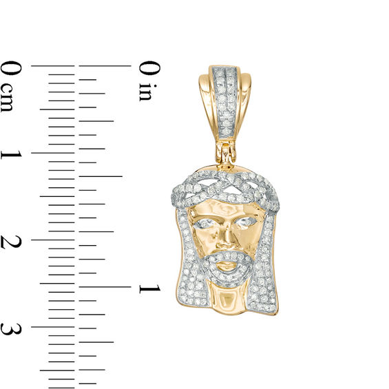 1/ CT. T.W. Diamond Jesus Head Necklace Charm in 10K Gold