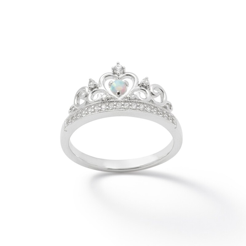 Lab-Created Opal and White Sapphire Vintage-Style Crown Ring in Sterling Silver - Size 9