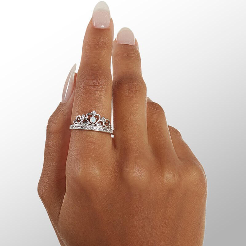 Lab-Created Opal and White Sapphire Vintage-Style Crown Ring in Sterling Silver - Size 9