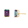 Thumbnail Image 1 of Emerald-Cut Rainbow Green Cubic Zirconia Stud Earrings in 10K Gold