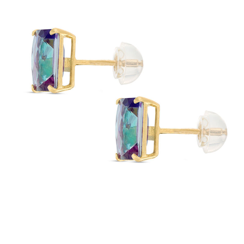 Emerald-Cut Rainbow Green Cubic Zirconia Stud Earrings in 10K Gold