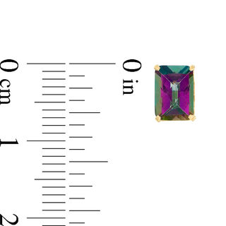 Emerald-Cut Rainbow Green Cubic Zirconia Stud Earrings in 10K Gold