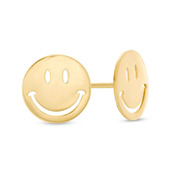 Smiley Face Cut-Out Stud Earrings in 10K Gold