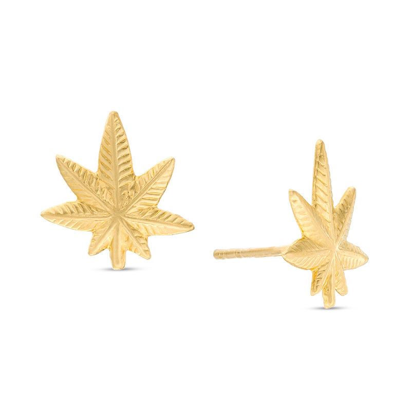 Diamond-Cut Cannabis Leaf Stud Earrings in 10K Gold | Banter