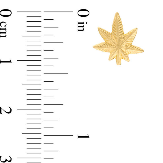 Diamond-Cut Cannabis Leaf Stud Earrings in 10K Gold