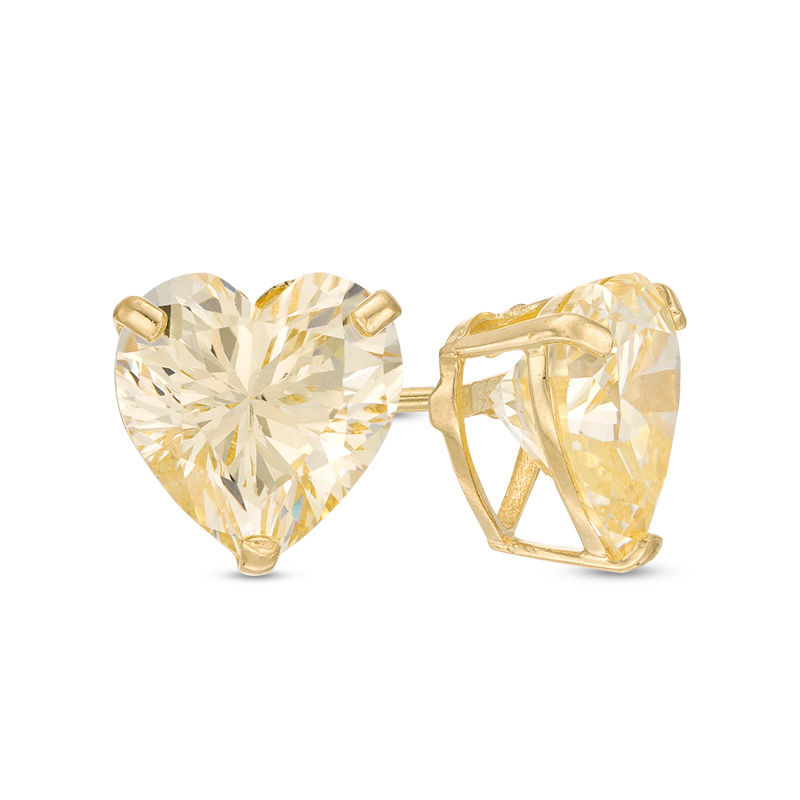 Main Image 1 of 8mm Heart-Shaped Yellow Cubic Zirconia Solitaire Stud Earrings in 10K Gold