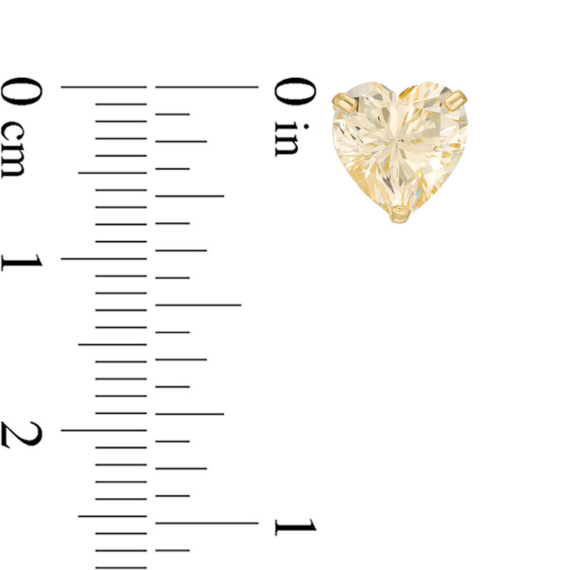 Main Image 2 of 8mm Heart-Shaped Yellow Cubic Zirconia Solitaire Stud Earrings in 10K Gold