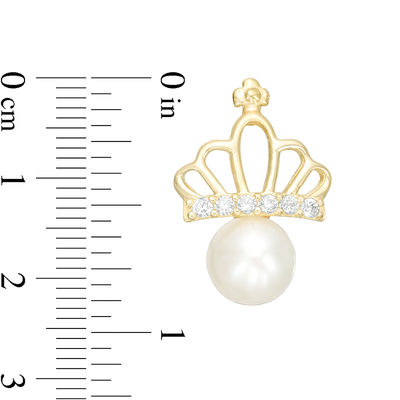 Child's 4mm Freshwater Cultured Pearl and Cubic Zirconia Crown Stud Earrings in 10K Gold